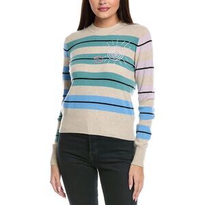 &Isla Womens  Jules Striped Embroidered Cashmere Sweater, Beige